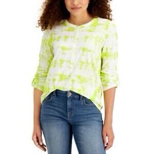 Style & Co Neon Yellow Tie Dye Roll Sleeve Shirt - S